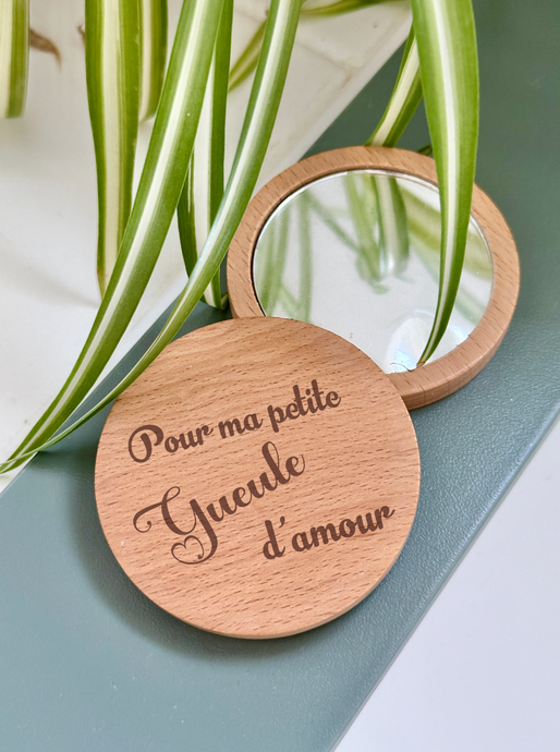 Miroir de poche en bois à personnaliser en gravure laser